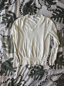 Zara Womens White Sweater V Neck Pull Over Size M Casual Cute - Picture 1 of 4