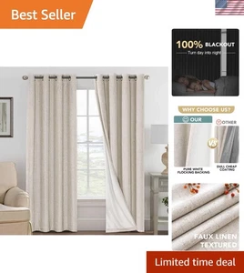 Blackout Linen Curtains for Bedroom Living Room Thermal Insulated Noise Reduc... - Picture 1 of 9