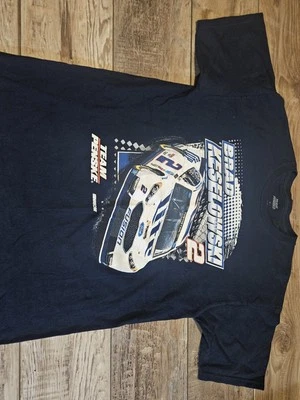 VINTAGE 2000s NASCAR BRAD KESELOWSKI #2 MILLER LITE L NAVY  T-SHIRT Team Penske  - Image 1 of 4