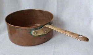 Vtg Copper Sauce Pot with Brass Handle, Portugal, Heavy Patina, Decor Only - Picture 1 of 13