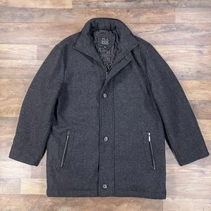 Jos A Bank Coat Mens Large Gray Plaid Wool Blend Quilt Lined Overcoat Jacket - Picture 1 of 10