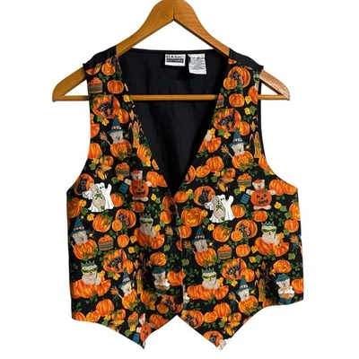 Basic Editions Womens Vest XL Halloween Trick Or Treat Bears Pumpkin Ghost - Image 1 of 4