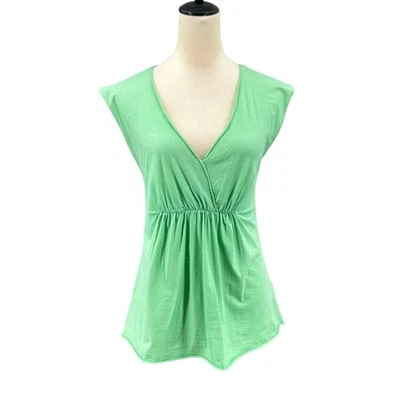 Camiseta Fina Terciopelo S Verde Claro Menta Cruzada Cuello en V Reunida Informal Sin Mangas Foto 1 de 4