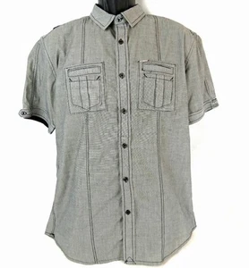 Marc Ecko Cut & Sew Men's Shirt Large Gray Short Sleeve Button Up Pockets - Picture 1 of 7