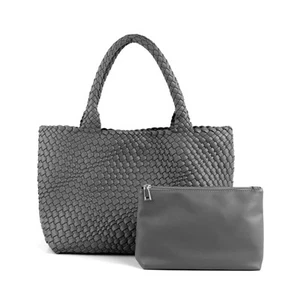 Woven Tote Bag for Women Vegan Leather Large Capacity Travel Handbag and Purs... - Picture 1 of 6