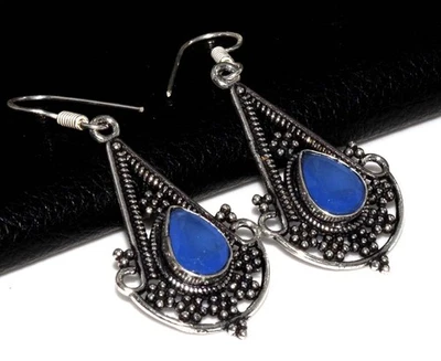 Purple Chalcedony 925 Silver Plated Handmade Earrings 2" Women Gifts GW - Image 1 of 3