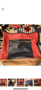 Original. Coach Hobo Umhängetasche groß Leder dunkelblau rot hellbraun viele Taschen - Bild 1 von 4