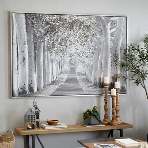 1- Panel Landscape Trees Framed Wall Art with Silver Frame 48 in. x 71 in. - Picture 1 of 7