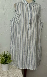 Sigrid Olsen 100% Linen Dress 2XL Shift, Baby Blue Stripe, Summer Casual NWT - Picture 1 of 22