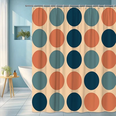 蓝色、绿色和兵马俑现代波点浴帘 — 第 1/4 张图片