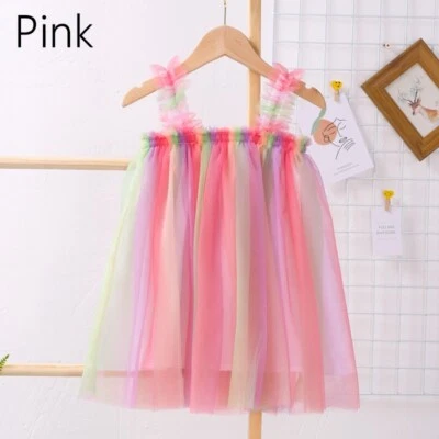 Lindo Vestido Tutú Falda Malla Arco Iris Brillo Sin Mangas Hadas Fiesta Show Foto 1 de 4