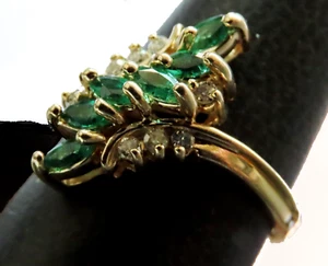 Anillo oro 14 cts de con 6 hermosas esmeraldas naturales, 8 diamantes - Picture 1 of 8