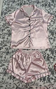 Lyaner Pink And White Striped Pajama Set Women’s Sz Medium