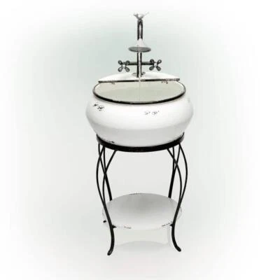 Fuente de agua Alpine Corporation fregadero de metal antiguo blanco exterior 32 pulgadas Alto Foto 1 de 4