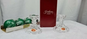 Gorham Crystal Candle Holders Set With Box And Round Green Candles Made In... - Picture 1 of 2