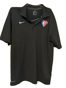 Nike Dri Fit NBA 75th Anniversary Embroidered Patch Black Polo Shirt Size Large - Picture 1 of 7