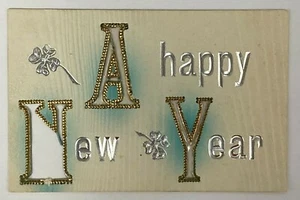 Postal Feliz Año Nuevo Saludos - Cartas recortadas hechas en Austria c1915 de colección Y - Imagen 1 de 2