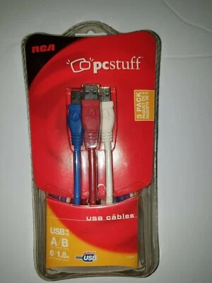 RCA 3-PACK  6 Ft / 2M USB Data Charging Cables  2.0 AND 1.1 Compatible  - Image 1 of 2