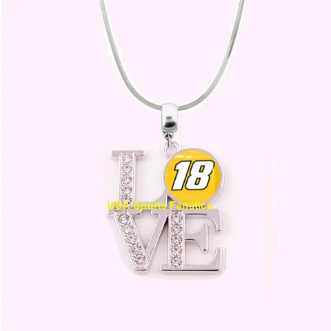 #18 - Kyle Busch Team Love Necklace With Rhinestones on A 925 Snake Chain Cover
