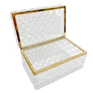 Vintage französische diamantgeschliffene Kristall Klappbox mit Messingbeschlägen 7 Zoll Breite × 4 Zoll Höhe - Bild 1 von 8