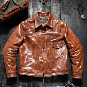Herren pflanzlich gegerbtes gewachstes Leder Rindsleder Retro Cargo Arbeitskleidung Biker Jacke - Bild 1 von 13