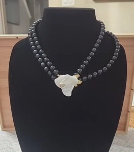 K.J.L. FOR AVON MIDNIGHT ROSE NECKLACE - KENNETH JAY LANE Black Pearl Statement - Picture 1 of 8