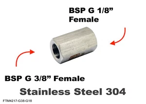 BSP G 3/8" Female to BSP 1/8" Female Stainless Sensor Adaptor Fitting Conversion - Picture 1 of 5