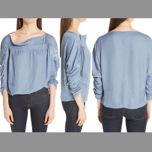 NEW $685 Zero + Maria Cornejo Clio Ruched Shoulder Top in Blue [SZ 12 ] #K830 - Picture 1 of 12