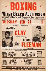 Cassius Clay Boxing Poster 11 X 17 - Rare 1961 Donnie Fleeman Bout - Miami Beach - Picture 1 of 1