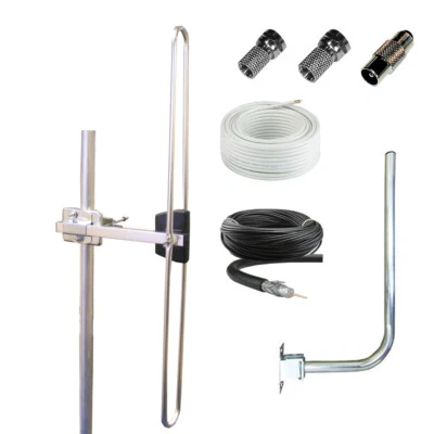 SAC Kit combinado de antena tipo loft exterior/interior DAB Radio con soporte y cable coaxial