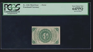 US 3c Fractional Currency Note ERROR w/ Inverted Back FR 1226 PCGS 64PPQ V Ch CU - Picture 1 of 2