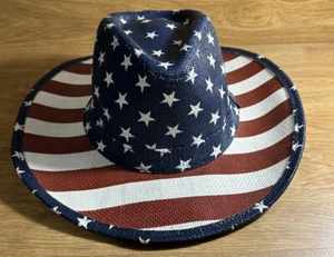 Pugs USA Old Glory Flag Men Stars Red Blue White Cowboy Western Straw Hat New - Picture 1 of 19