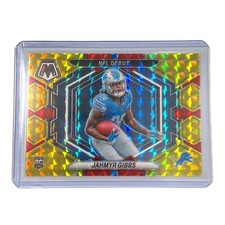 Jahmyr Gibbs 2023 Panini Mosaic NFL Debut Choice Fusion Red & Yellow Prizm /80