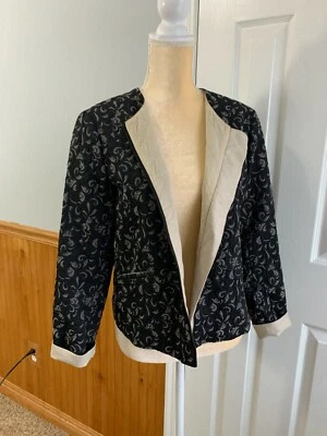 ZARA womens LARGE black Tan Lace quilted JACKET blazer full zipper - Image 1 of 4