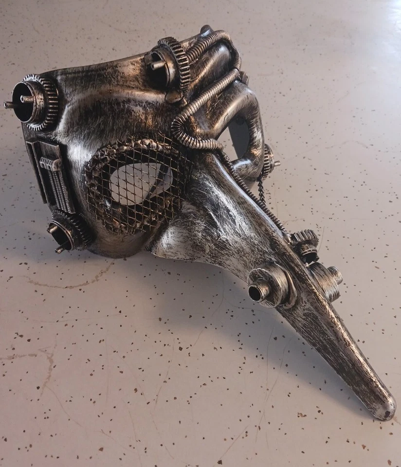 MASCARILLA PICO PÁJARO STEAMPUNK ASPECTO PLATEADO METÁLICO Foto 1 de 4