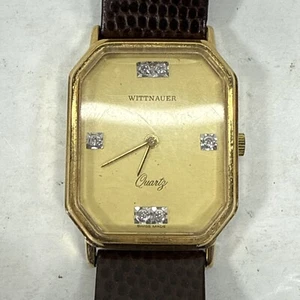 Vintage Wittnauer Quartz Swiss 5 Jewels Gold Tone Diamond Mens Watch *UNTESTED* - Picture 1 of 10