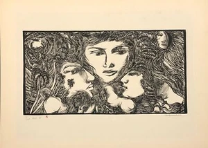 RAFAEL PANECA Cuban Artist Original 1978 Woodcut HandSigned Limited Edit Women 4 - Picture 1 of 2