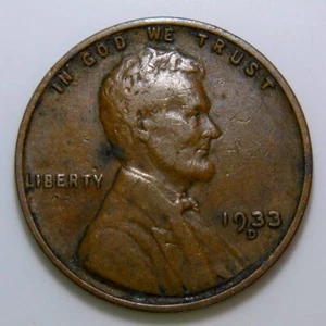 ~COBRE AMERICANO VINTAGE~ 1933-D Lincoln Wheat Penny Un Centavo EE. UU. 1c XF i449 - Imagen 1 de 2