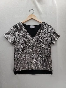 Blusa Top Anthropologie Vanessa Virginia Lentejuelas Gris Manga Corta Cuello en V - Imagen 1 de 8