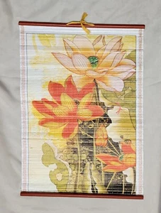 VTG Straw Scroll Painting Of Flowers - Picture 1 of 3