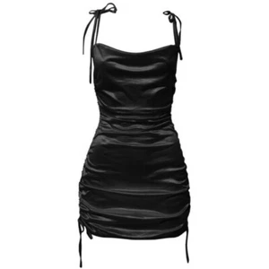Leau Cabo Mini Dress L NEW Black Satin Adjustable Cocktail Party Cowl Neck - Picture 1 of 8