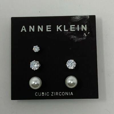 Серьги-гвоздики Anne Klein две пары искусственный жемчуг кубический цирконий серебристый тон - Изображение 1 из 4