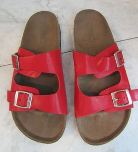 YOKI Red Man Made Buckle Two Strap Cork Slides Comfort Shoes Women's Size 8.5 - Picture 1 of 5