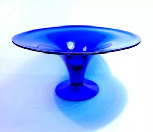 XLG Blenko 9411 cobalt blue centerpiece bowl pedestal base. 14" EUC HTF - Picture 1 of 12