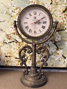 Vtg Art Deco Nouveau Large Mantle Clock Fleur De Lis Heavy Iron French Country - Picture 1 of 5