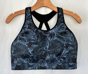 Sujetador deportivo Crane Fitness grande 38B-38C negro azul floral acolchado espalda deportiva sin usar - Imagen 1 de 5