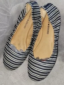 Lucky Brand Emmie Sz 8.5 Blue White Canvas Stripe Ballet Flats  Rubber Soles  - Picture 1 of 11