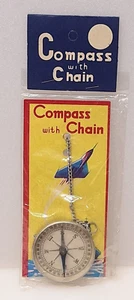 Vintage Compass with Chain Made in Japan NEW Sealed 1940's 1950's Dimestore Toy - Picture 1 of 6