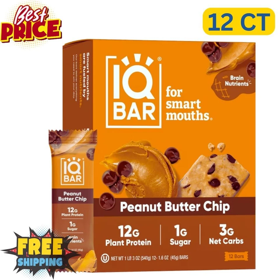 IQBAR Brain and Body Plant Protein Bars - Peanut Butter Chip - 12 Count Low C... - Image 1 of 1