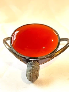 VTG CAROLYN THOMAS STERLING SILVER CARNELIAN EGYPTIAN FAIENCE SCARAB BRACELET - Picture 1 of 3
